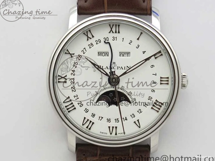 0302 Villeret 6654 SS Complicated Function OMF 1:1 Best Edition White Dial on Brown Leather Strap A6654 V Popular 7904